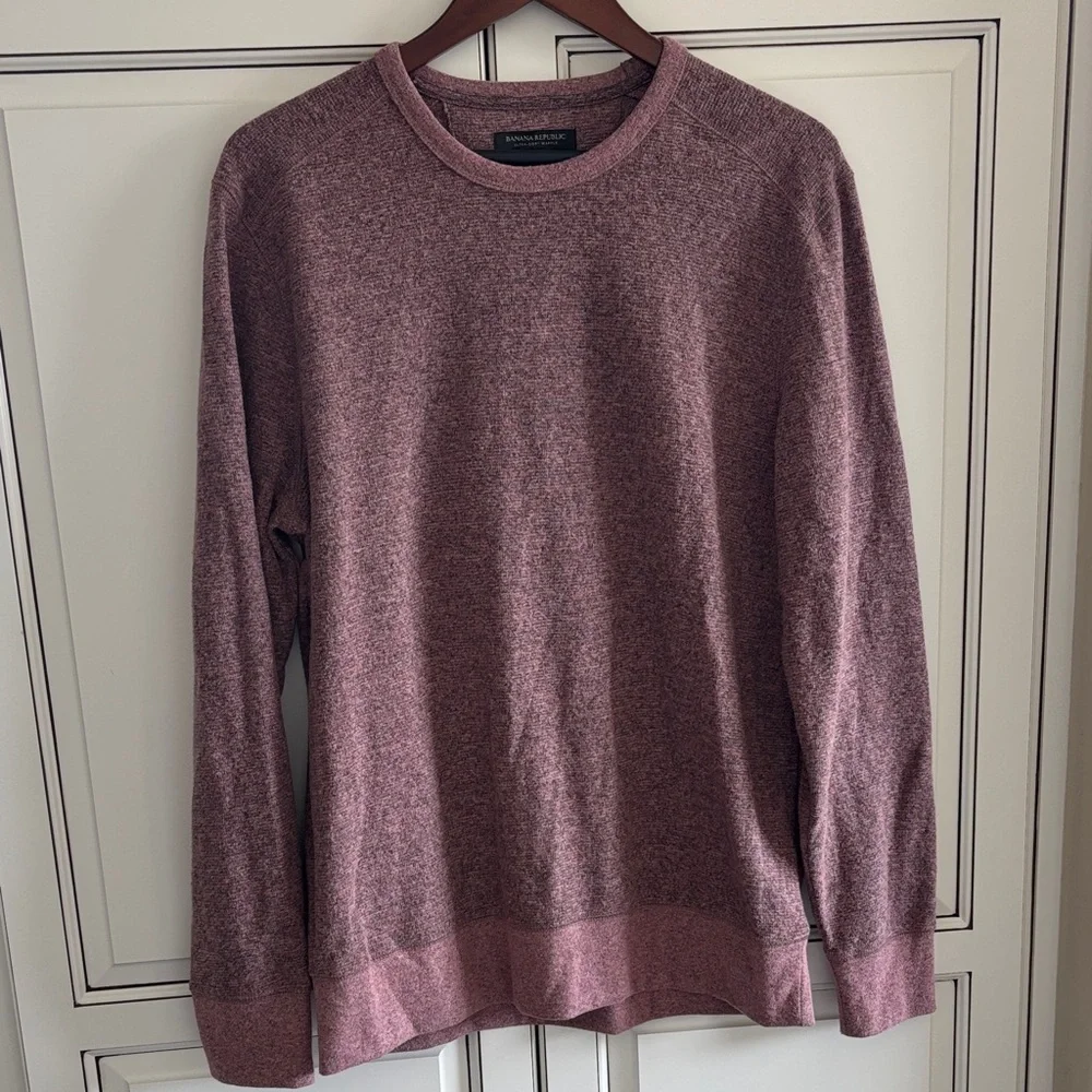 Banana Republic Ultra Soft Waffle Thermal Pullover‎ Heather Burgundy Mens Large